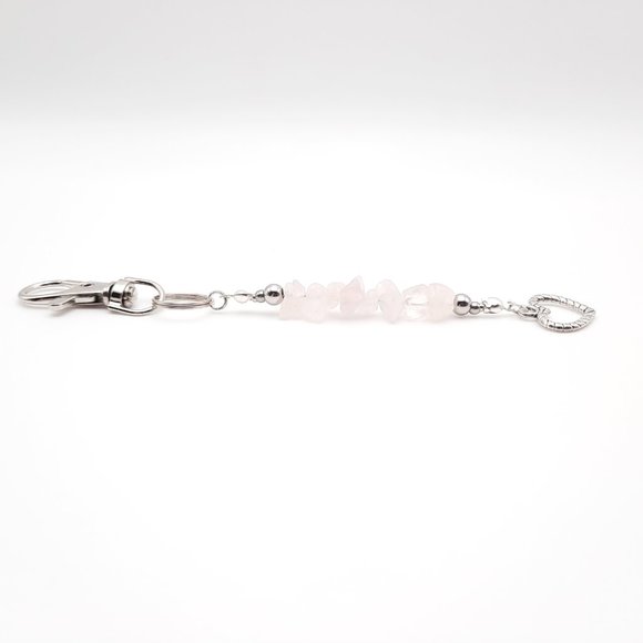 Rose Quartz Heart Chakra Healing Gemstone Beaded Keychain Handmade Accessory - Picture 6 of 9